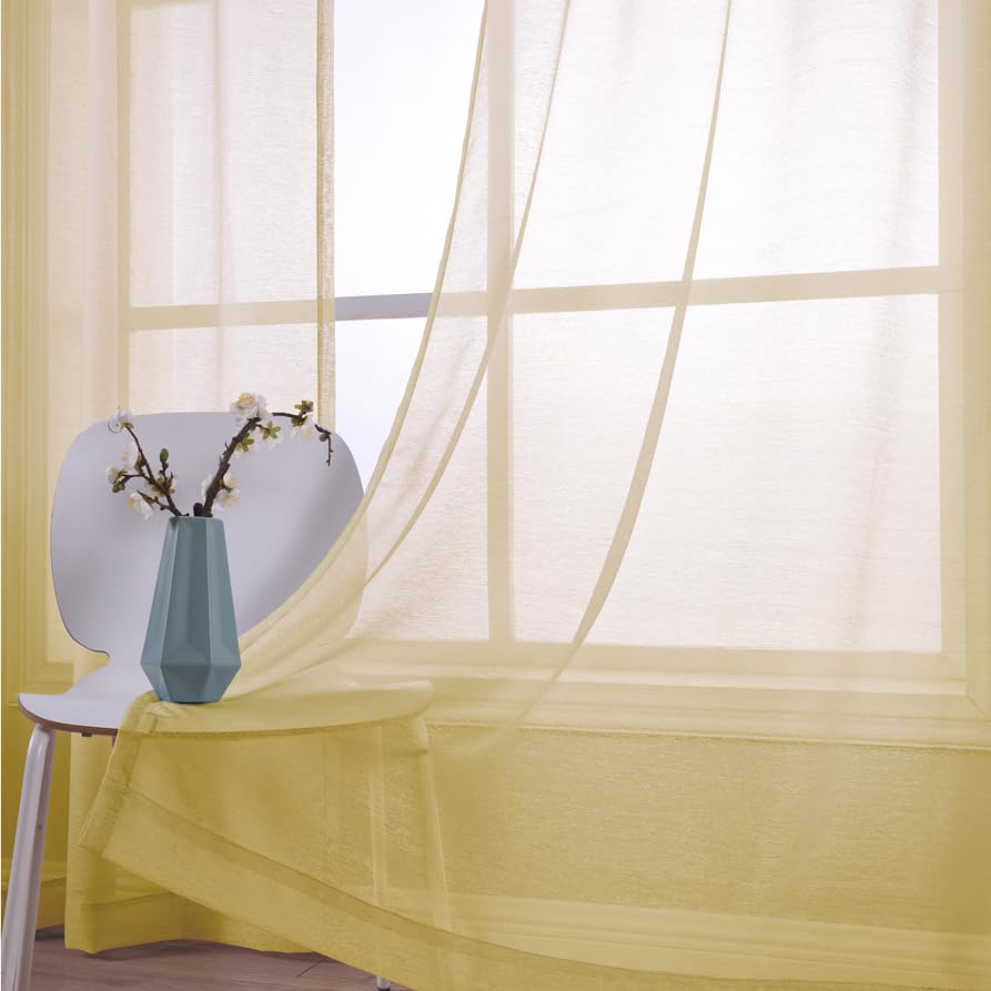 Koufall 96 Inch Curtains Long 2 Panels Set,Sheer Gold Retro Mid Century Modern Curtains Drapes For Living Room 96 Inch Length