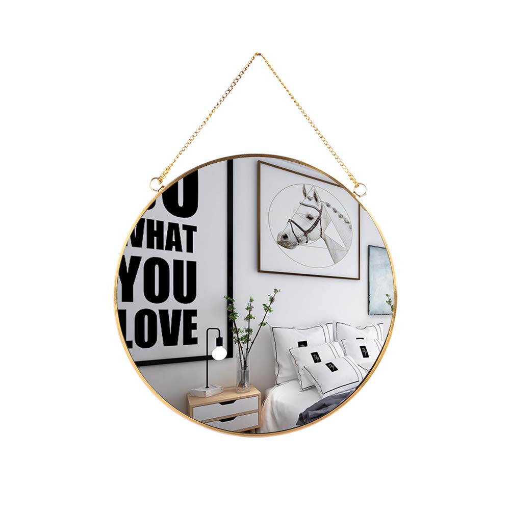 LONGWIN Hanging Wall Circle Mirror Decor Gold Geometric Mirror with Chain for Bathroom Bedroom Living Room 15.7