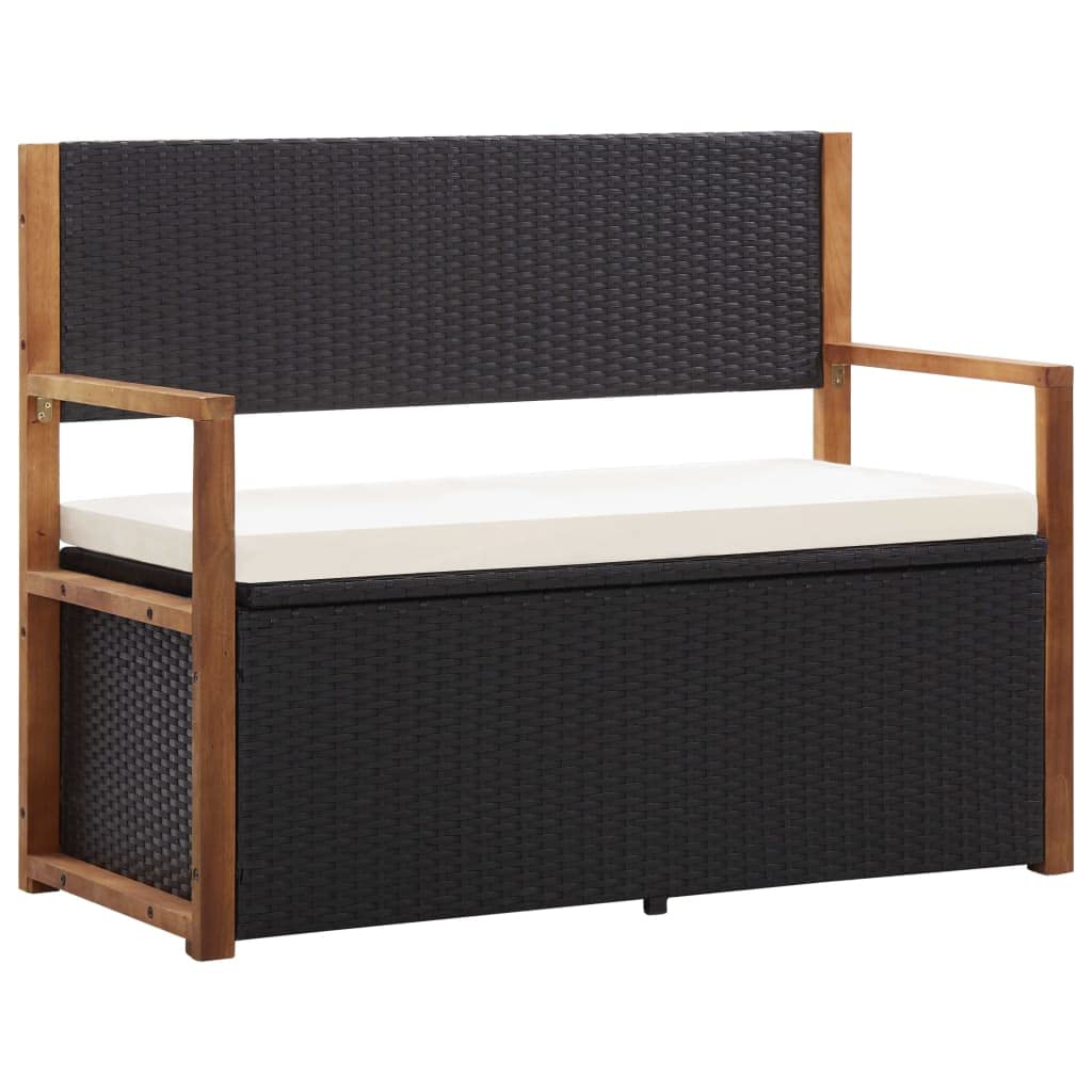 vidaXL Storage Bench 43.3 Poly Rattan and Solid Acacia Wood Black