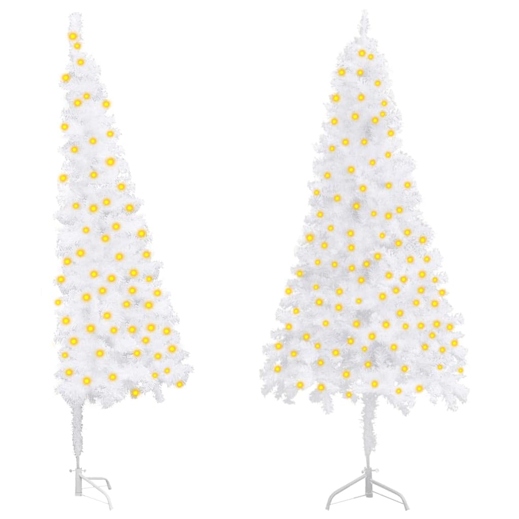 vidaXL Corner Artificial Pre-lit Christmas Tree with LED Lights – 82.7-inch PVC White Christmas Tree – Perfect for Limited Spaces and Holiday Decorations