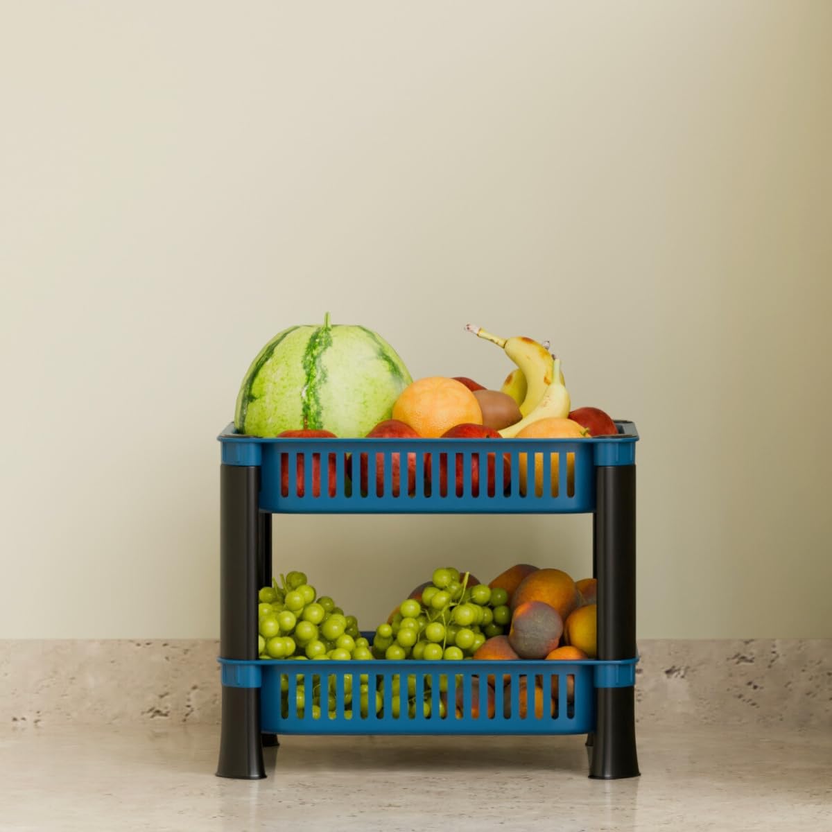 Foroly Multipurpose Storage Plastic Basket/Rack For Office, Home And Kitchen (2 Layer, Navyblue)