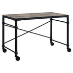 Acme Oklarth Wooden Top Writing Desk with Wheels in Rustic Oak and Black