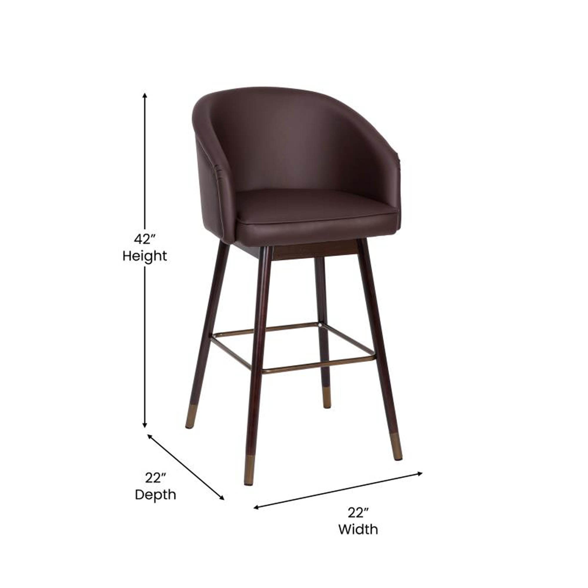 Flash Furniture Margo Commercial Grade Mid-Back Barstool - Brown Leathersoft Upholstery - Walnut Finish Beechwood Legs With Soft Bronze Accents - 30' Bar Stool