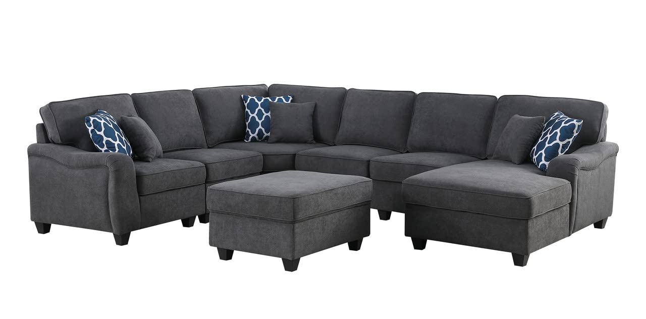 Lilola Home Leo Dark Gray Woven 7Pc Modular L-Shape Sectional Sofa Chaise and Ottoman