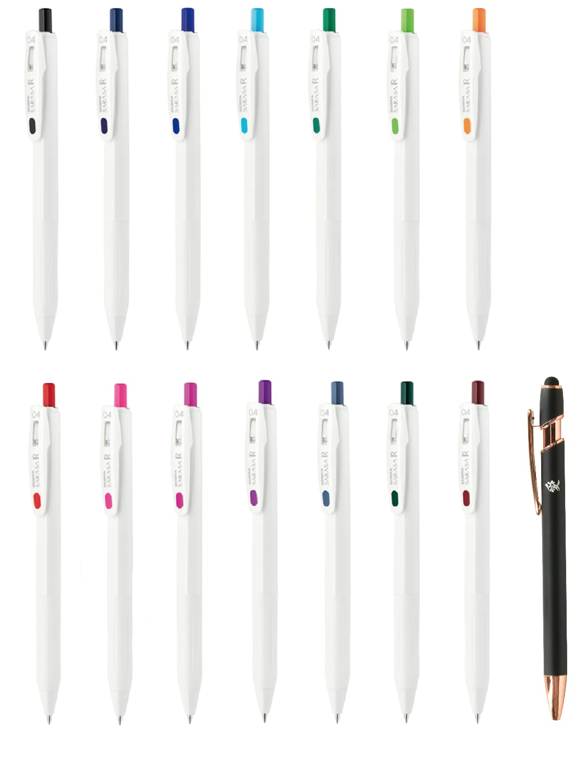 Zebra Pen Sarasa R 0.4Mm Gel Retractable Ink Pens 14 Colors Set Jjs29-R1-14C Japan Import With Kanji Love Sticker, : Black,Blue,