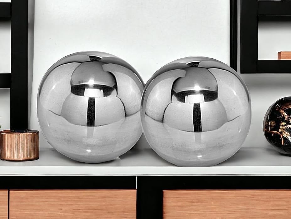 HomeRoots Set of Two Shiny Polished Aluminum Spheres