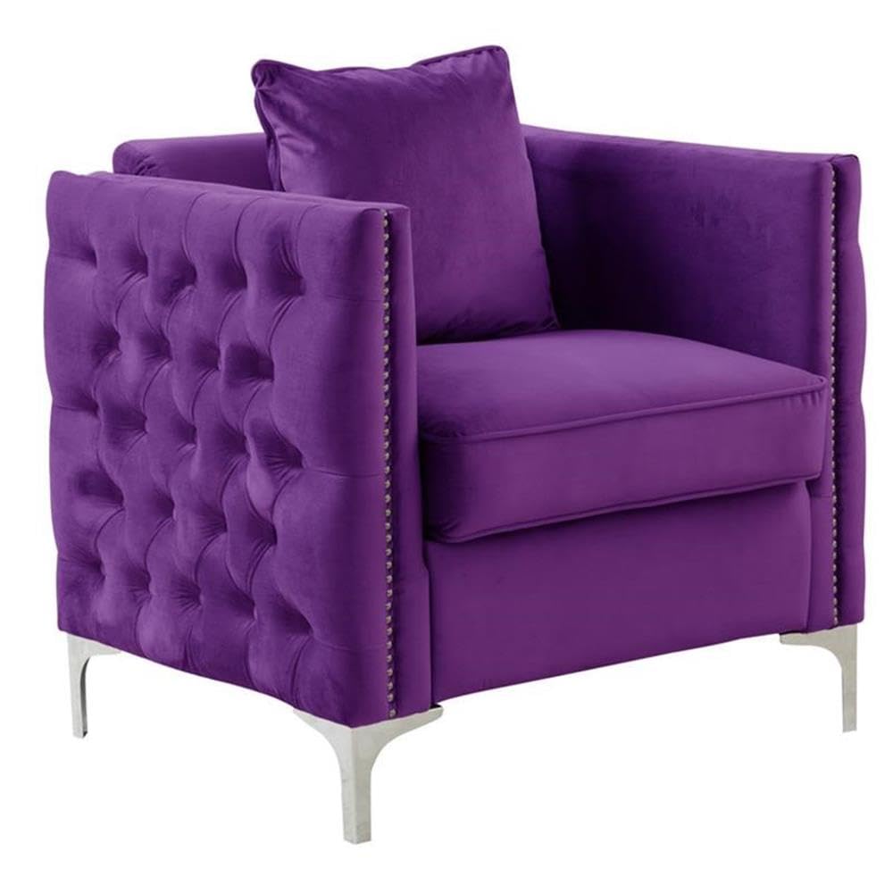 Lilola Home Bayberry Purple Velvet Chair with 1 Pillow