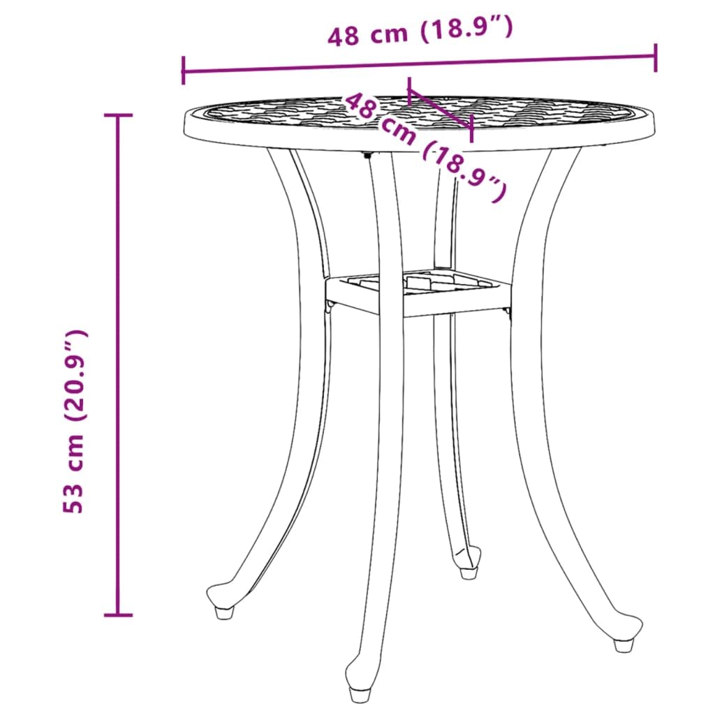 vidaXL White Cast Aluminum Outdoor/Indoor Patio Table - Round Garden Table 18.9x20.9 with Decorative Top Patterns and Sturdy Legs