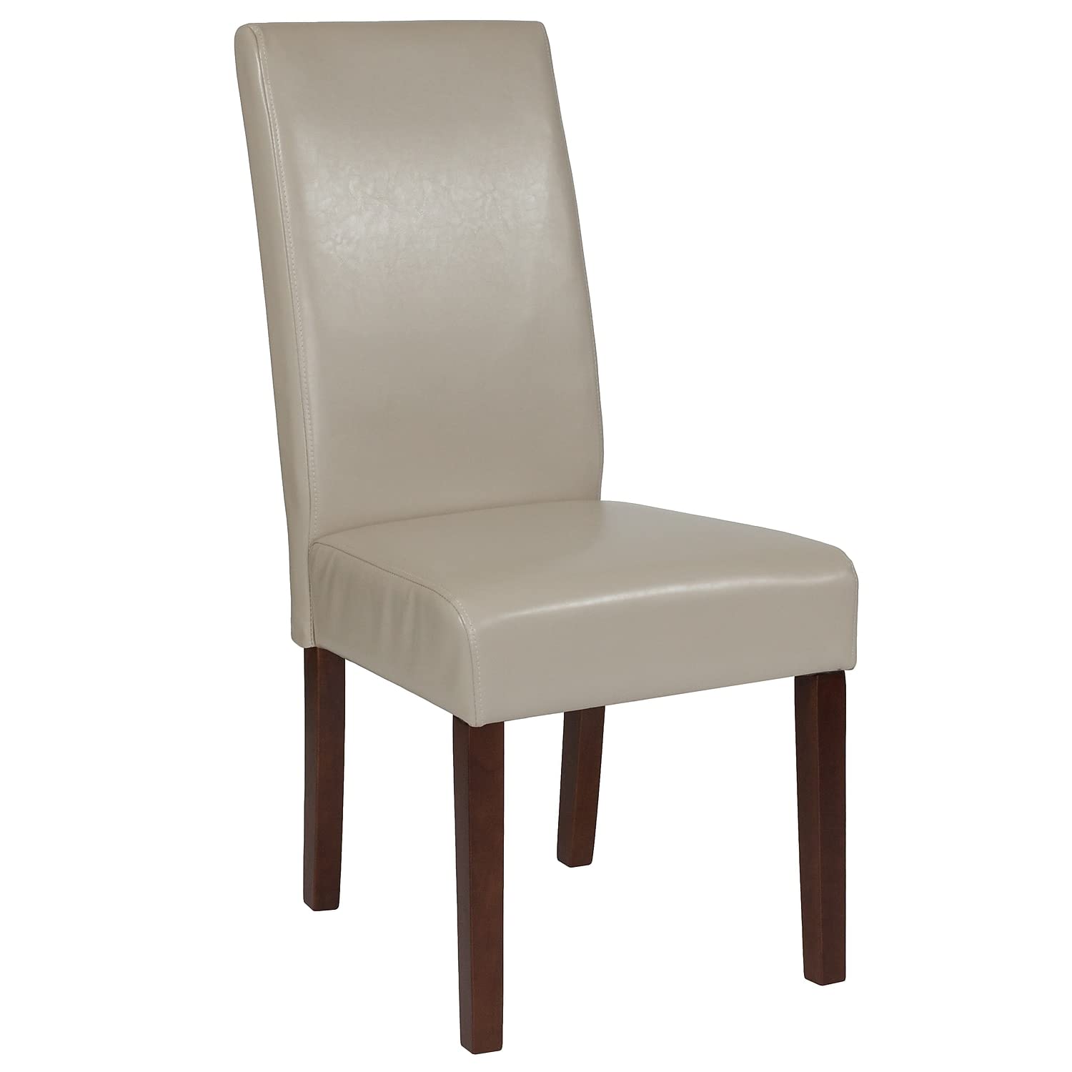 Flash Furniture Greenwich Series Beige LeatherSoft Upholstered Panel Back Mid-Century Parsons Dining Chair