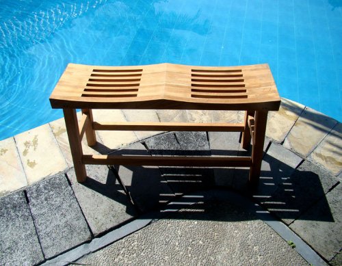 Wholesaleteak New Grade A Teak Wood 33' Double Curved Seat Shower/Bath Room/Pool/Spa Stool Friendship Bench #Whaxdcsb