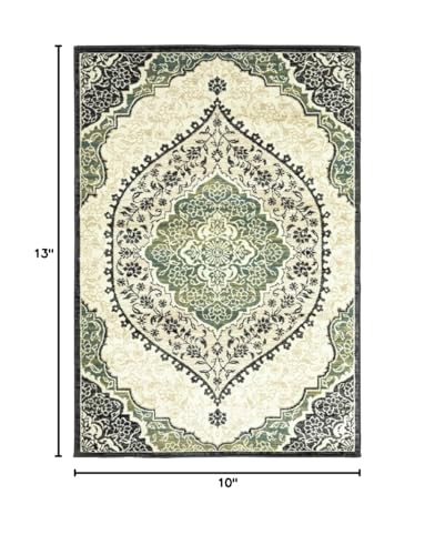 HomeRoots 508811 10 x 13 ft. Ivory Navy & Green Oriental Power Loom Stain Resistant Rectangle Area Rug