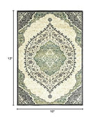 HomeRoots 508811 10 x 13 ft. Ivory Navy & Green Oriental Power Loom Stain Resistant Rectangle Area Rug