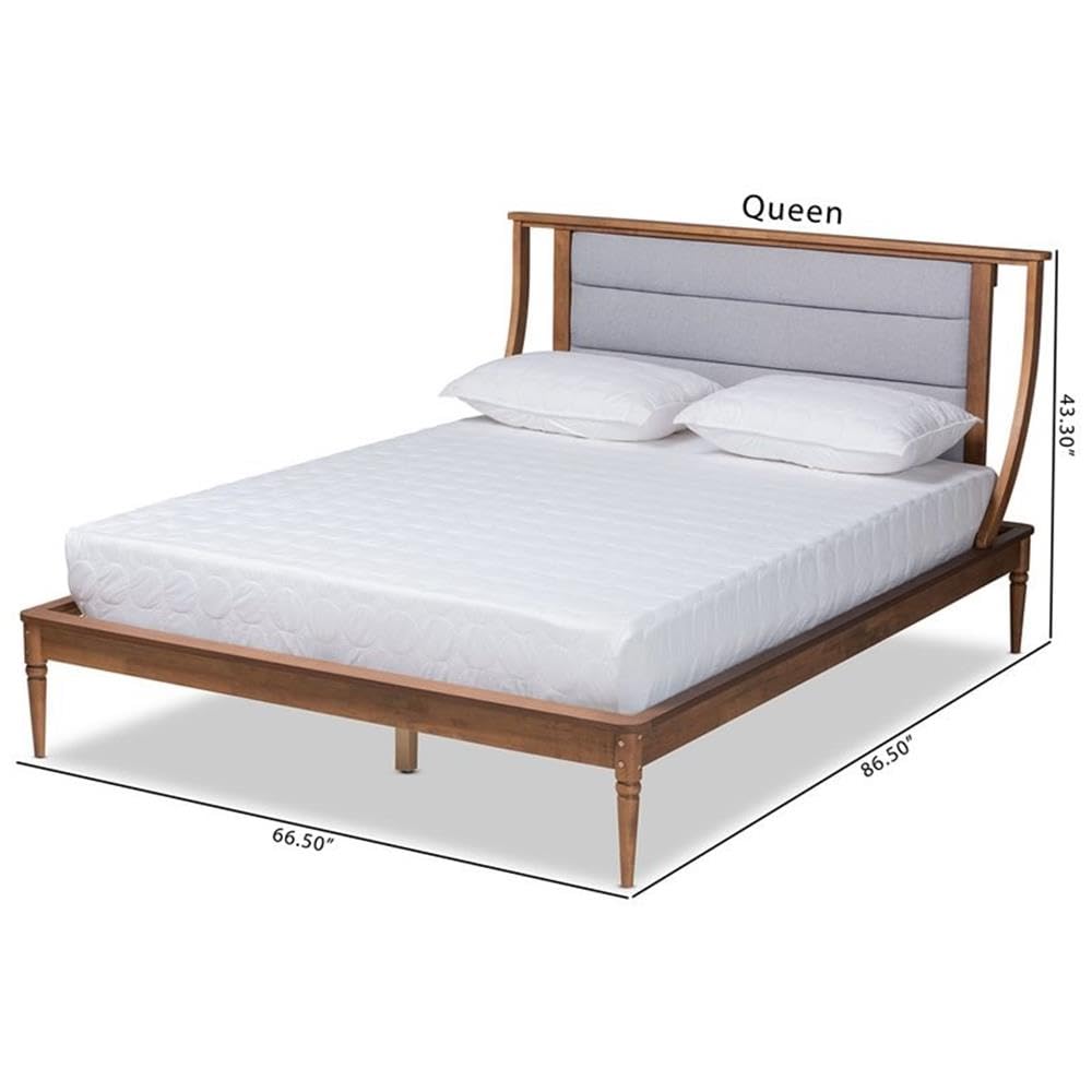 Baxton Studio Regis Modern and Contemporary Transitional Light Grey Fabric Upholstered and Walnut Brown Finished Wood Queen Size Platform Bed