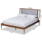 Baxton Studio Regis Modern and Contemporary Transitional Light Grey Fabric Upholstered and Walnut Brown Finished Wood Queen Size Platform Bed