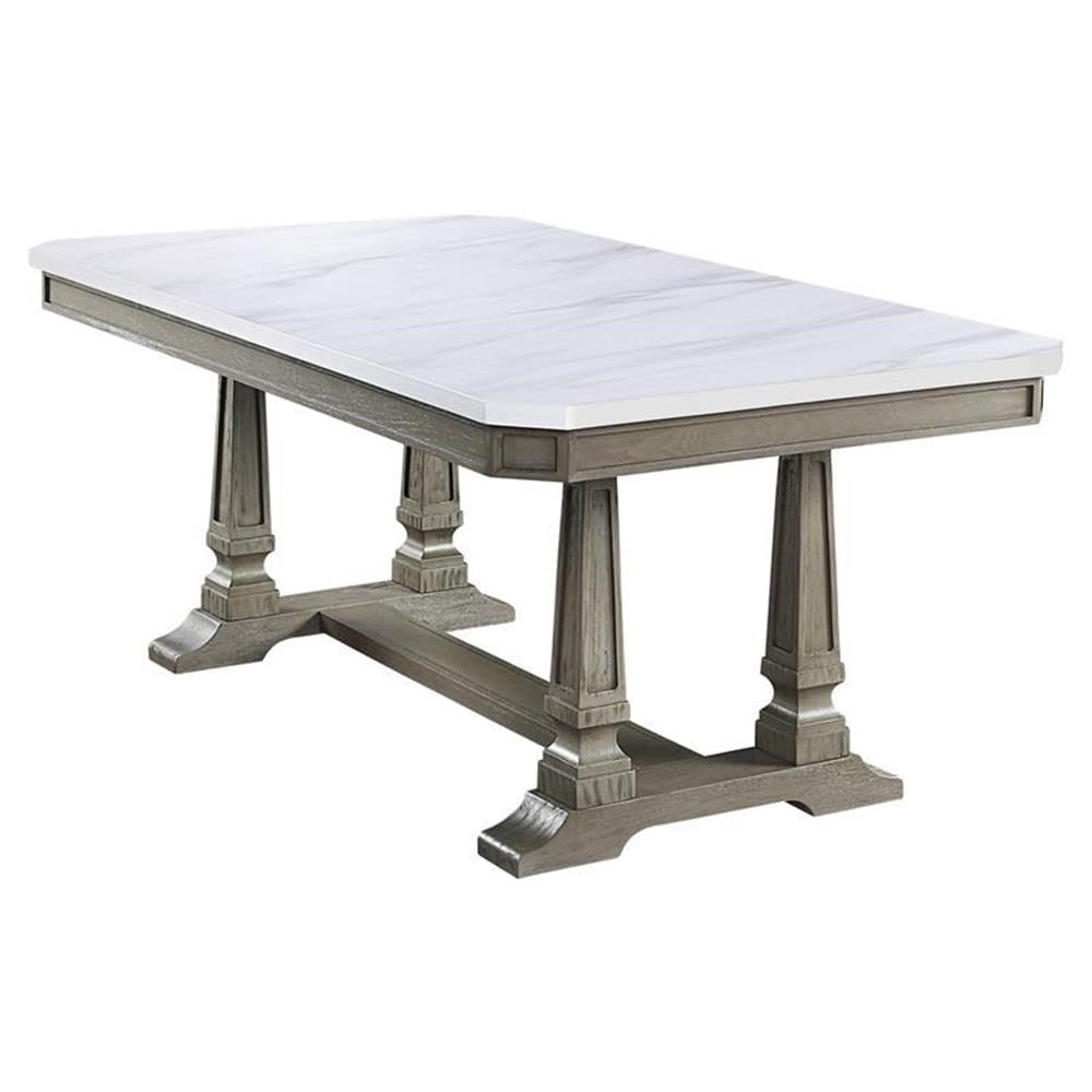Acme Zumala Wooden Dining Table with Trestle Base in White and Weathered Oak