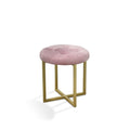 HomeRoots Pink + Matte Gold Metal + Fabric w/Polyurethane Foam Pad 17' Pink Tufted Velvet and Gold Stool