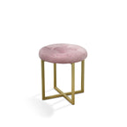 HomeRoots Pink + Matte Gold Metal + Fabric w/Polyurethane Foam Pad 17' Pink Tufted Velvet and Gold Stool
