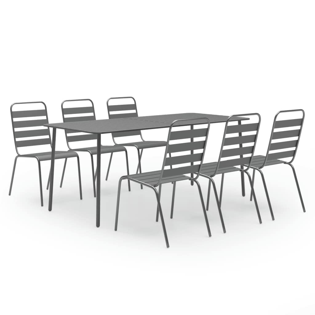 vidaXL 7-Piece Contemporary Patio Dining Set, Dark Gray - Industrial-Style Outdoor Furniture Set with Stackable Chairs, Durable Steel Construction