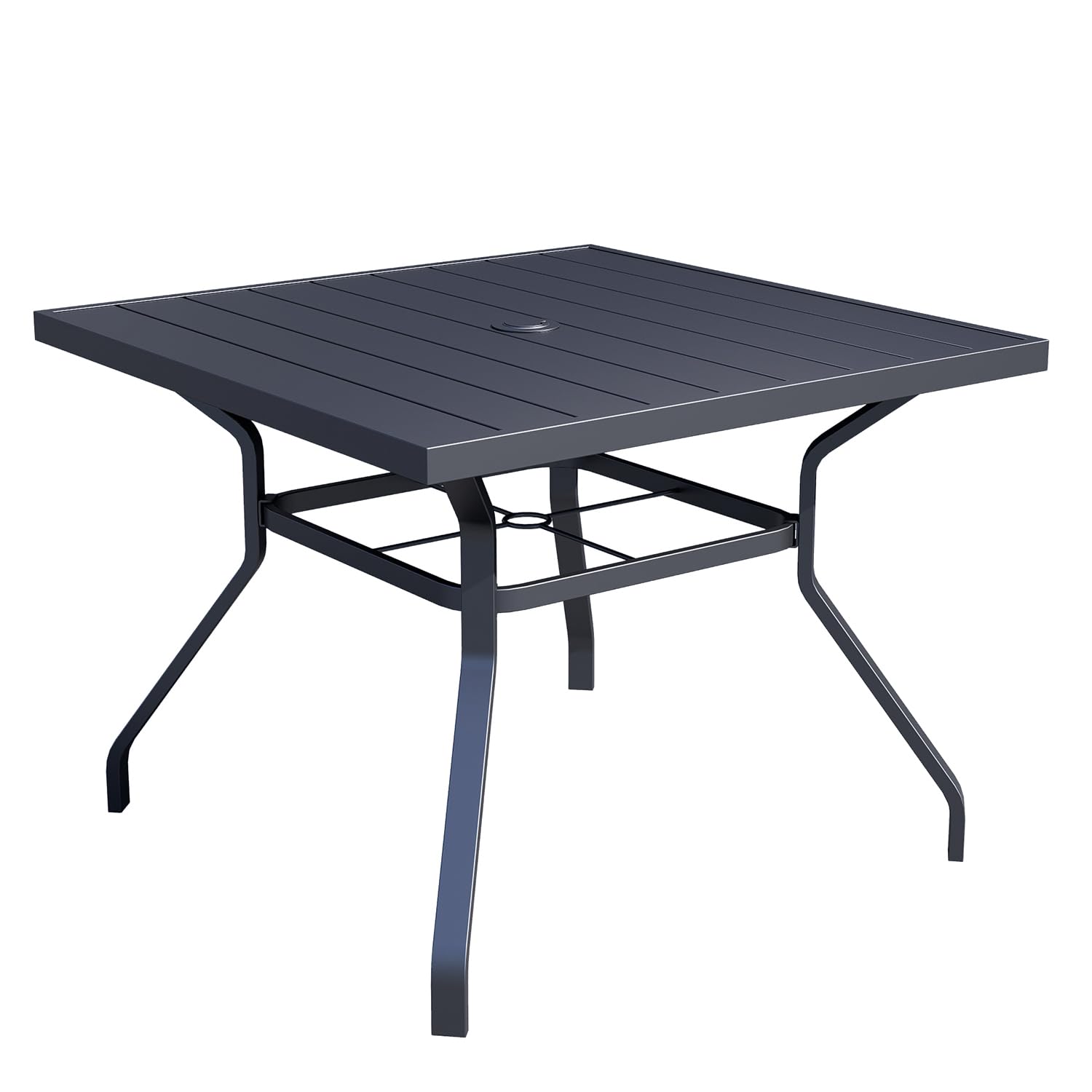 Virvla Patio Dining Square Table Outdoor Steel Table With Umbrella Hole 37'' X 37'' X 28'' - Black
