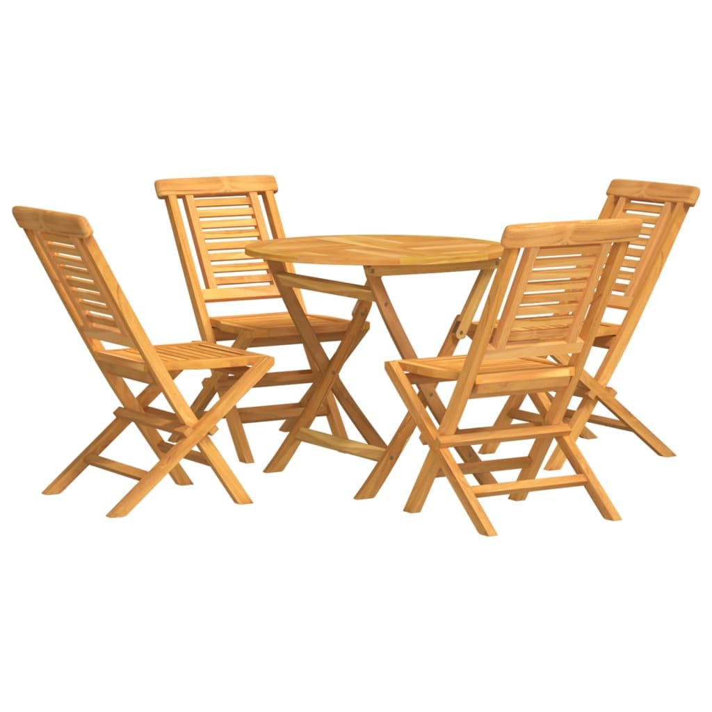vidaXL Teak Wood 5-Piece Patio Dining Set - Foldable Round Table and Chairs Set - Scandinavian Style Outdoor Furniture for Garden, Deck, and Terrace