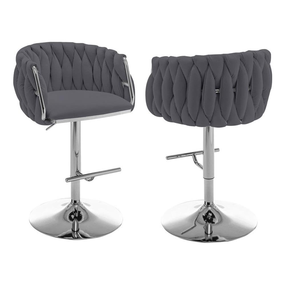 Best Quality Furniture Dark Gray Adjustable Velvet Barstools With Chrome (Set Of 2)
