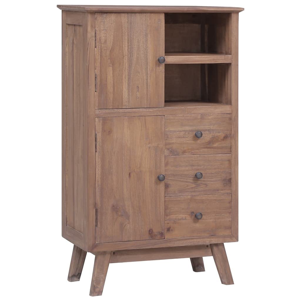 vidaXL Colonial-Style Solid Teak Wood Highboard with Ample Storage - Rustic Brown, 23.6&quot;x11.8&quot;x39.4&quot;, Features Brass Handles and Easy Assembly