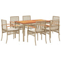 vidaXL 7 Piece Garden Dining Set with Cushions Synthetic Rattan Beige