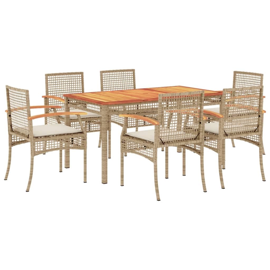 vidaXL 7 Piece Garden Dining Set with Cushions Synthetic Rattan Beige