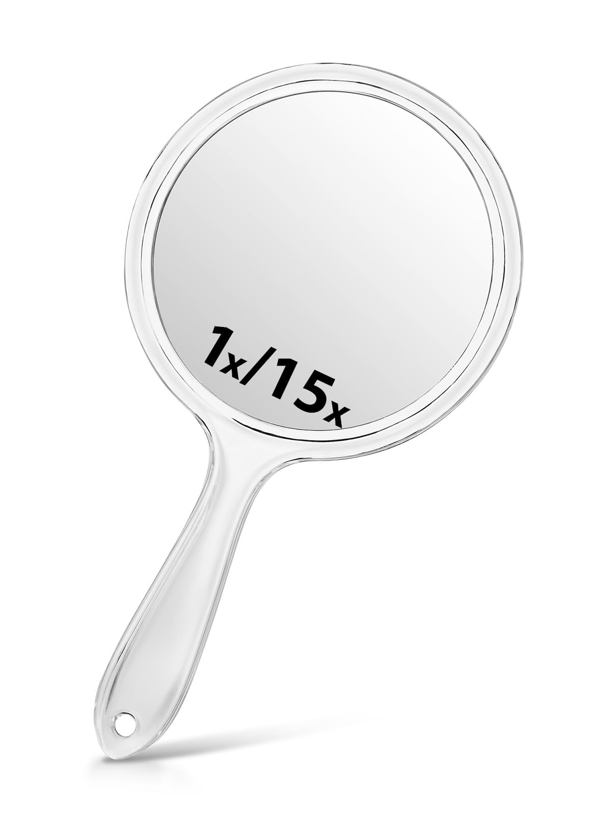 Macaki Hand Mirror, Double-Sided 1X/15X Magnifying Mirror with Handle, Acrylic, 8.3'' L x 4.5'' W, Clear, Pack of 1