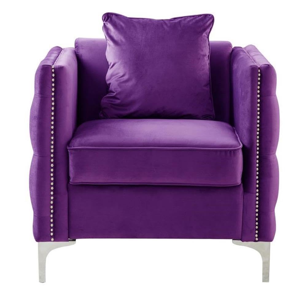 Lilola Home Bayberry Purple Velvet Chair with 1 Pillow