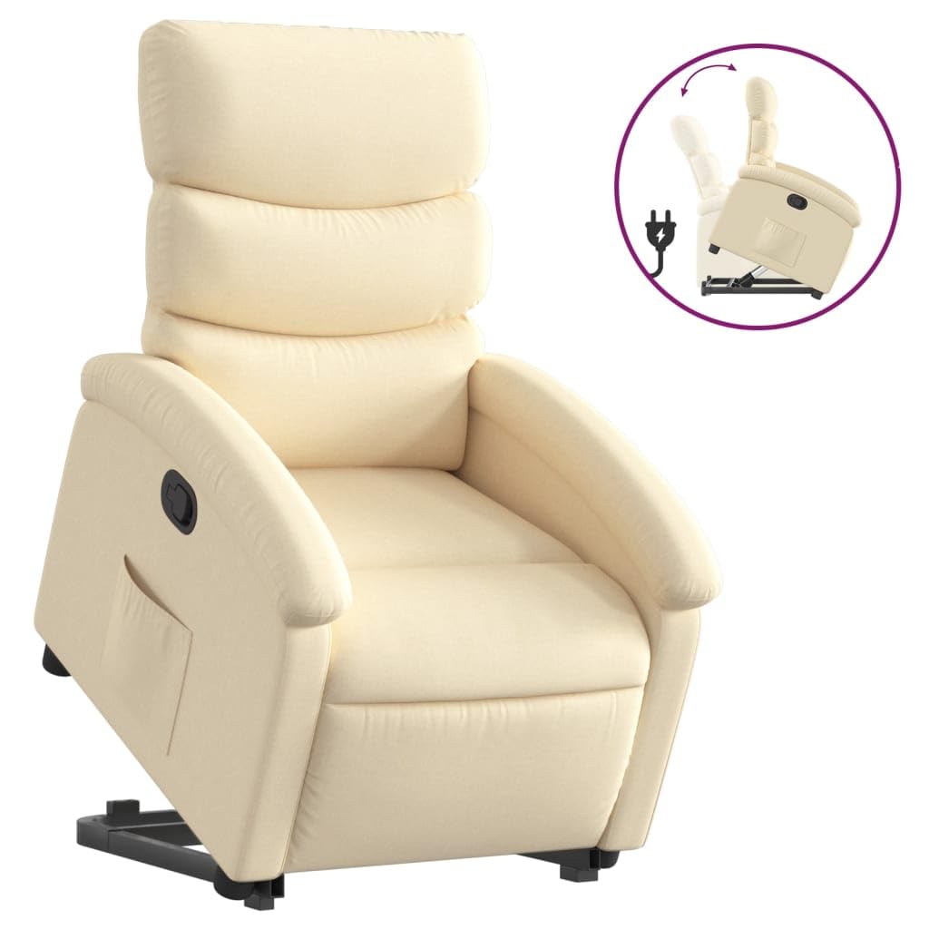 vidaXL Cream Power Lift Stand Up Recliner Chair - Electric Lifting Aid, Manual Recline, Cushioned Fabric Armchair for Elderly, S