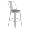 Flash Furniture Carly Commercial Grade 30" High White Metal Indoor-Outdoor Bar Height Stool with Back and Gray Polystyrene Seat