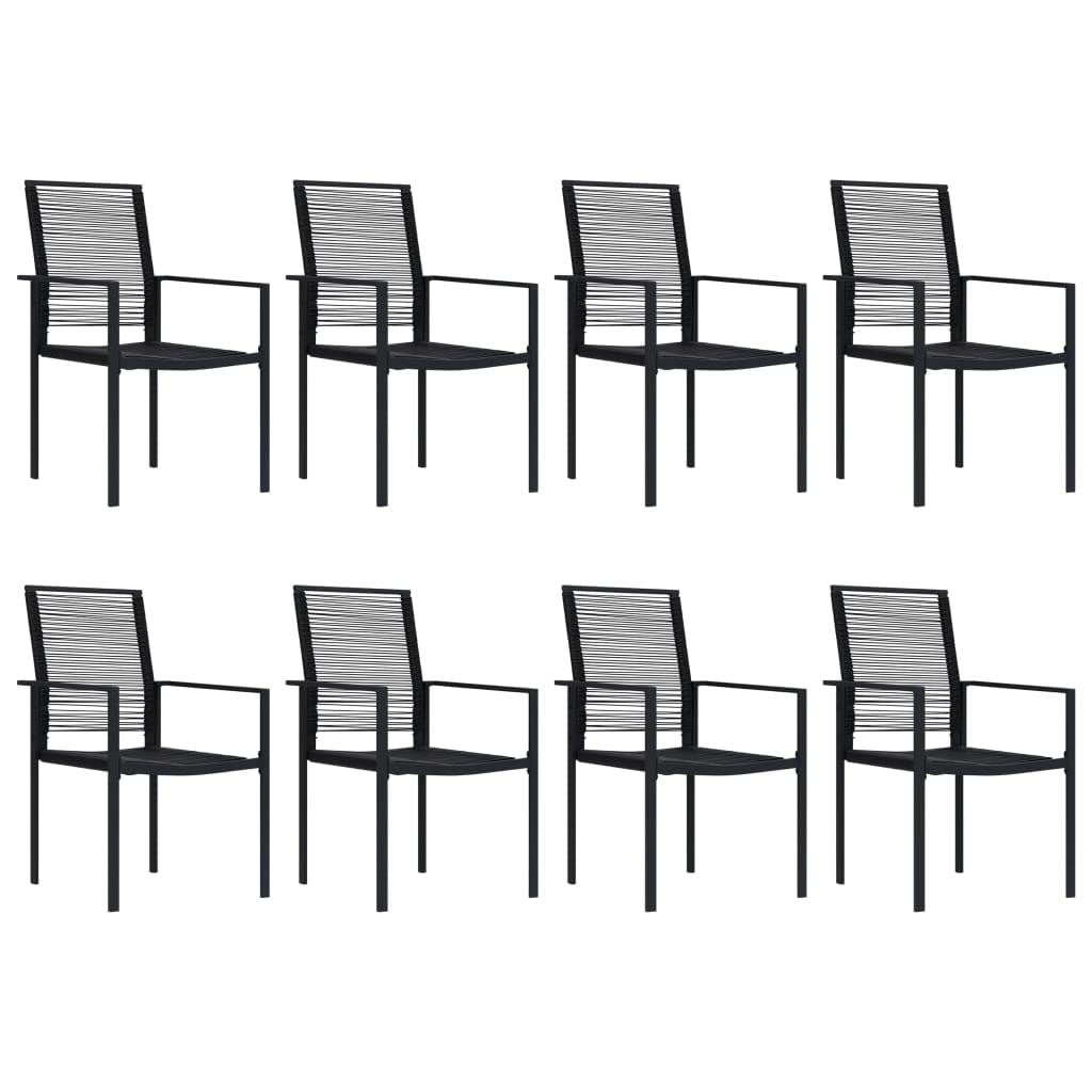 vidaXL 9 Piece Patio Dining Set - Sturdy and Comfortable Outdoor Furniture with Glass Tabletop, Powder-Coated Steel Frame and Black PVC Hollow Rattan Chairs.