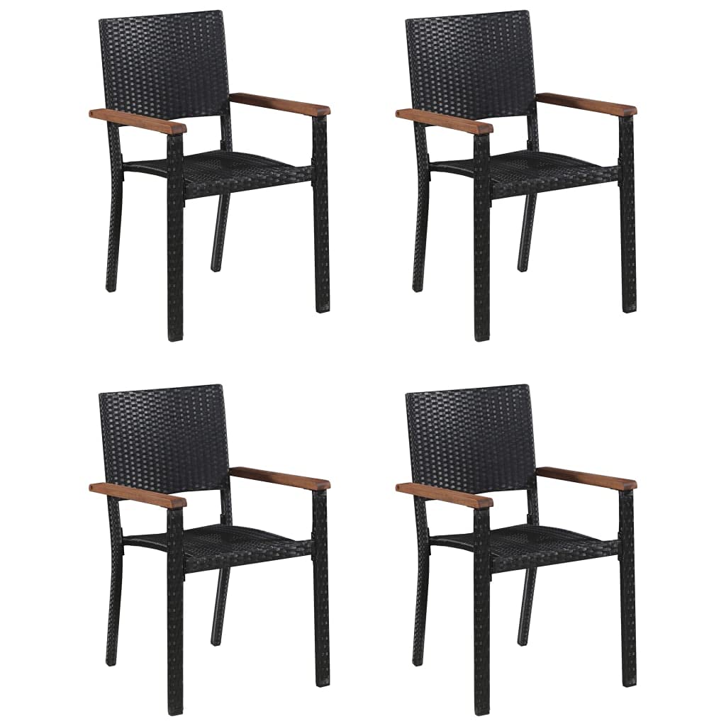 vidaXL 5 Piece Patio Dining Set - Solid Acacia Wood Table with Powder-Coated Steel Frame Chairs - Weather-Resistant PE Rattan - Black & Brown