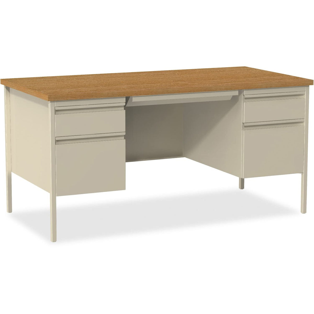 Lorell Double Pedestal Desk, 60 By 30 By 29-1/2-Inch, Putty Oak