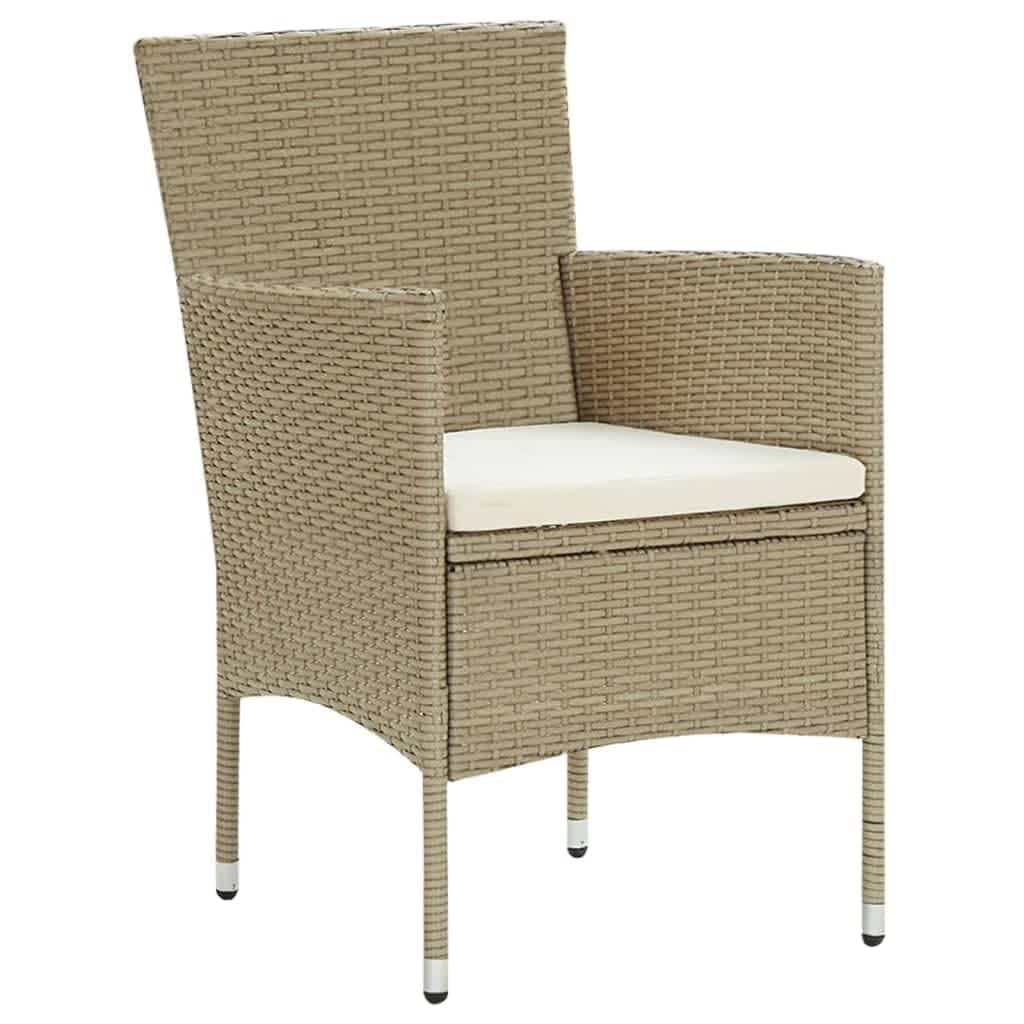 vidaXL Patio Dining Set 3 Piece with Cushions Poly Rattan Beige Garden Chair and Glass Table