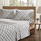 Comfort Spaces Cotton Flannel Breathable Warm Deep Pocket Sheets With Pillow Case Bedding, Cal King, Grey Plaid 4 Piece
