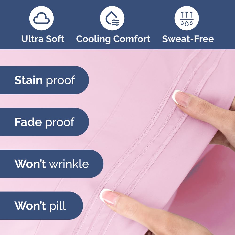 Extra Deep Pocket Twin Sheets - 3 Piece Breathable & Cooling Bed Sheets - Hotel Luxury Bed Sheet Set - Soft, Wrinkle Free & Comfy - Easily Fits Extra Deep Mattresses - Deep Pocket Light Pink Sheets