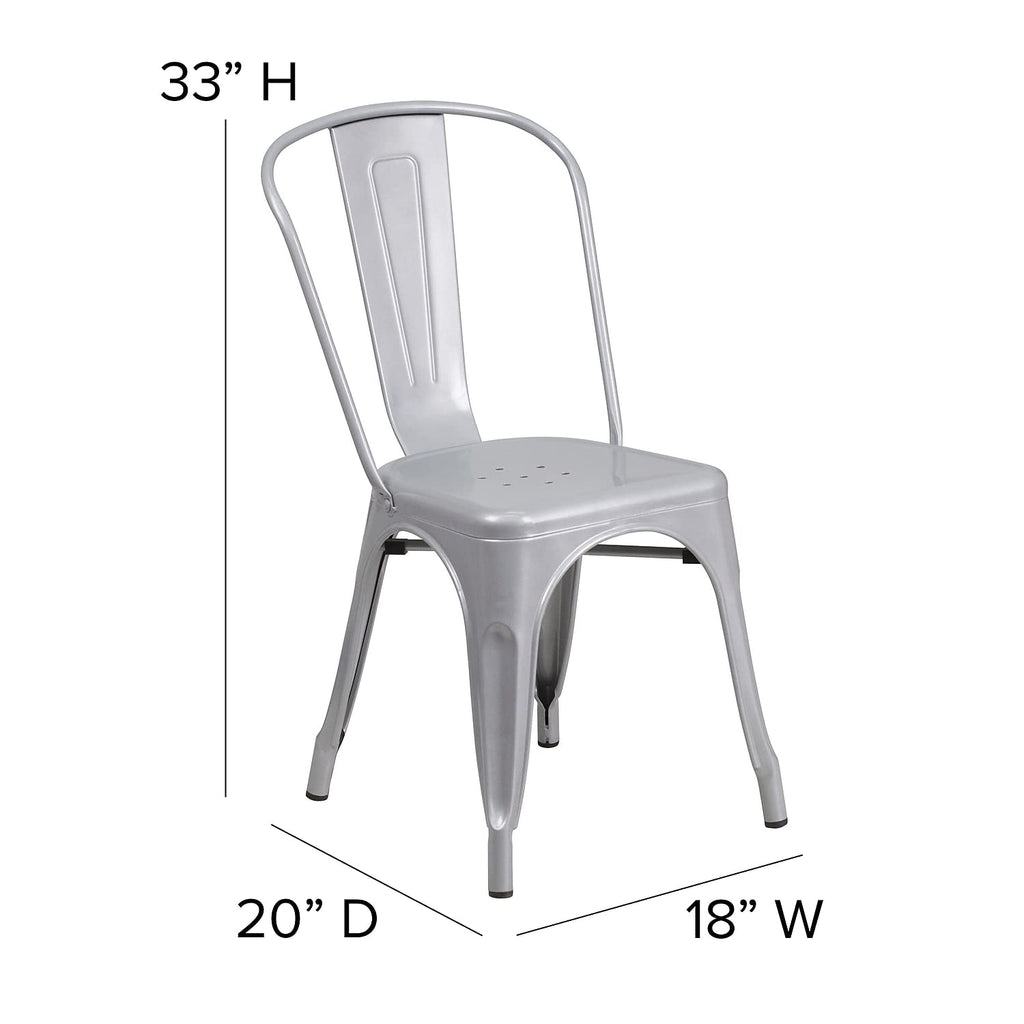 Flash Furniture Perry Indoor/Outdoor Commercial Stackable Chair With Polystyrene Seat - Silver Metal Frame - Gray Poly Resin Seat - Rounded Seat Edges For Comfort