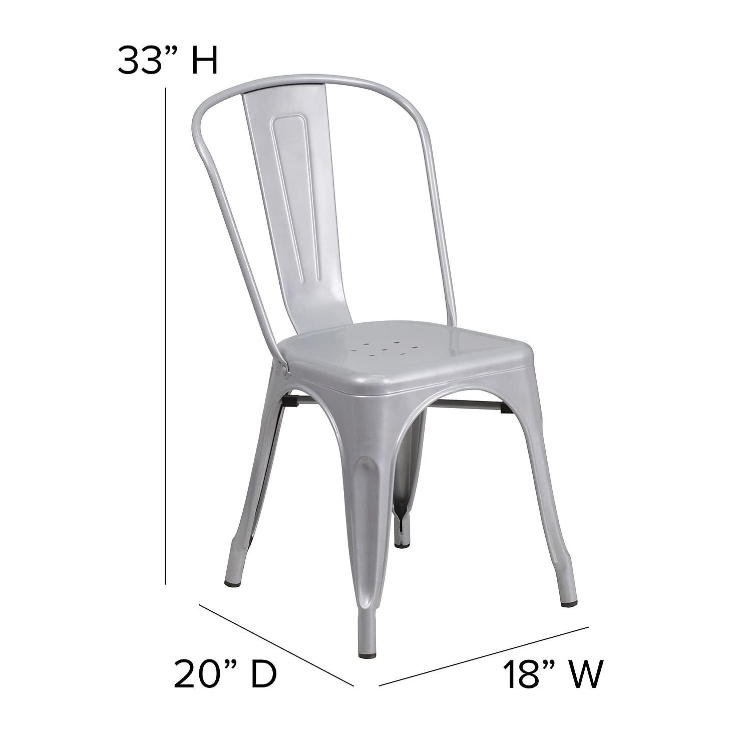 Flash Furniture Perry Indoor/Outdoor Commercial Stackable Chair With Polystyrene Seat - Silver Metal Frame - Gray Poly Resin Seat - Rounded Seat Edges For Comfort