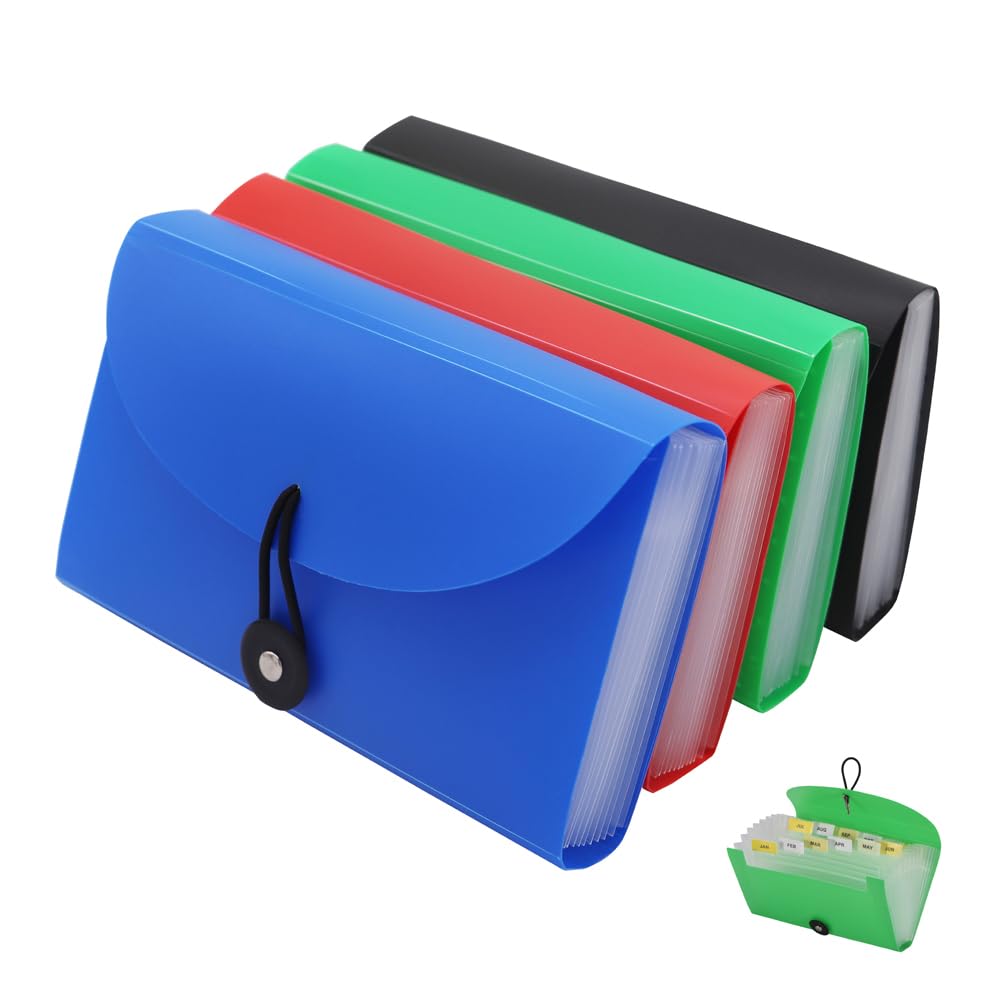 Seekind Expanding File Folders 4 Pack, 7.1'4.2' Receipt Organizer Folder Accordion Folder Document With 13 Pocket For Office,C