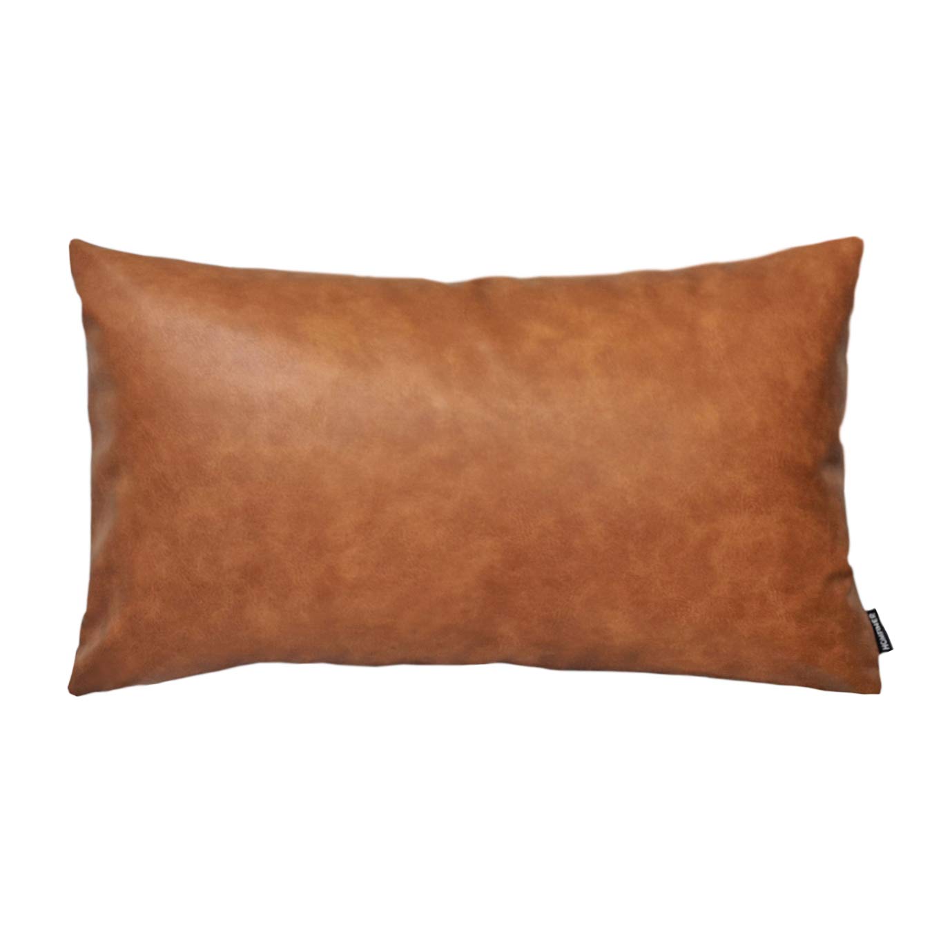 Homfiner Faux Leather Lumbar Throw Pillow Cover 12X20 Decorative Bedroom Living Room Modern Boho Accent Rectanglar Cognac Brown