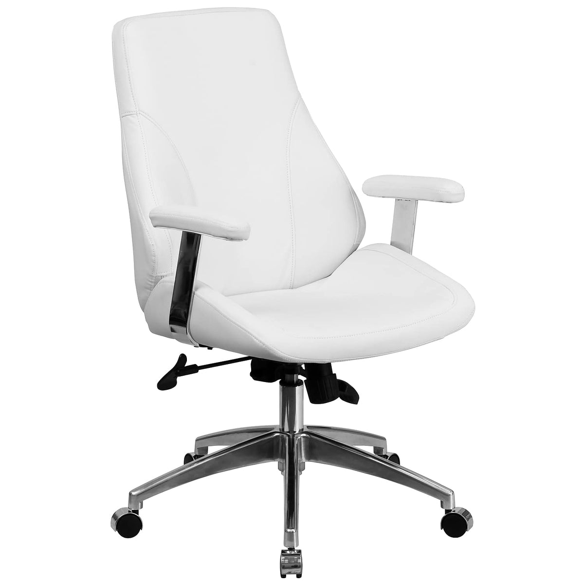 Flash Furniture Hansel Mid-Back White LeatherSoft Smooth Upholstered Executive Swivel Office Chair with Arms