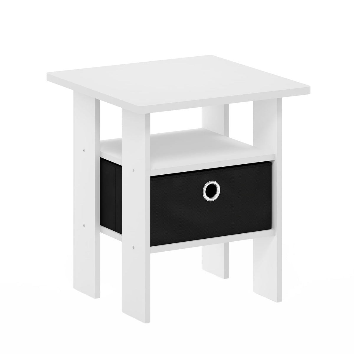 Furinno Andrey End Table Nightstand With Bin Drawer, White/Black