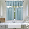 3Pc Set Solid Faux Silk Lined Blackout Rod Pocket Small Kitchen Window Curtain With Valance (K3) (Slate Blue)
