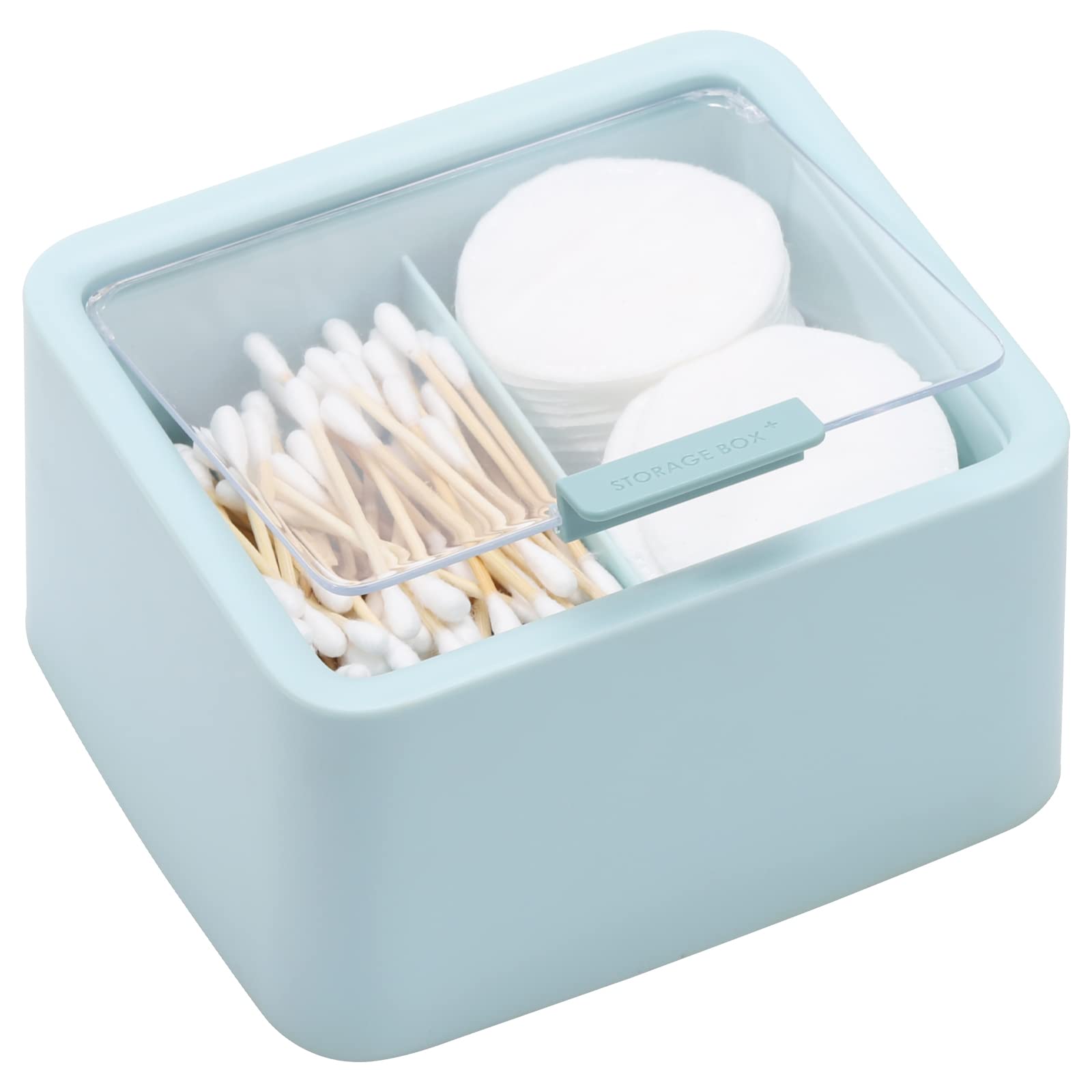 Tecbeauty Large Qtips Holder - 2 Grids Cotton Swabs Dispenser Bathroom Organizer Cotton Balls, Pads Storage Canisters, Hinged Li