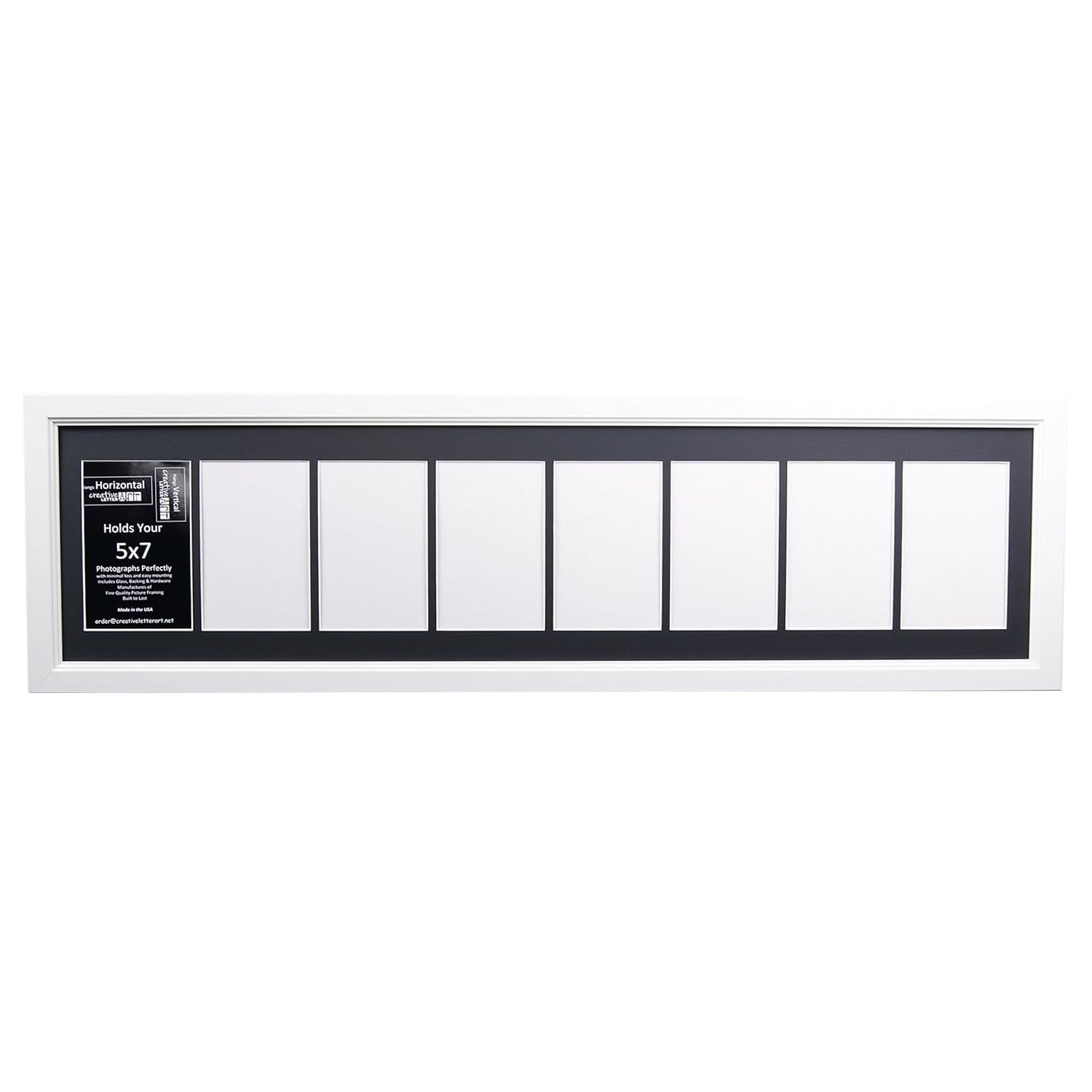 Creative Letter Art 8 Opening Glass Face White Picture Frame to hold 5 by 7 inch Photographs including 10x40-inch White Mat Coll