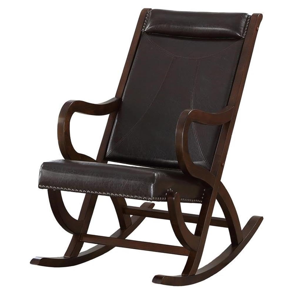 Acme Triton Faux Leather Upholstered Rocking Chair in Espresso and Walnut