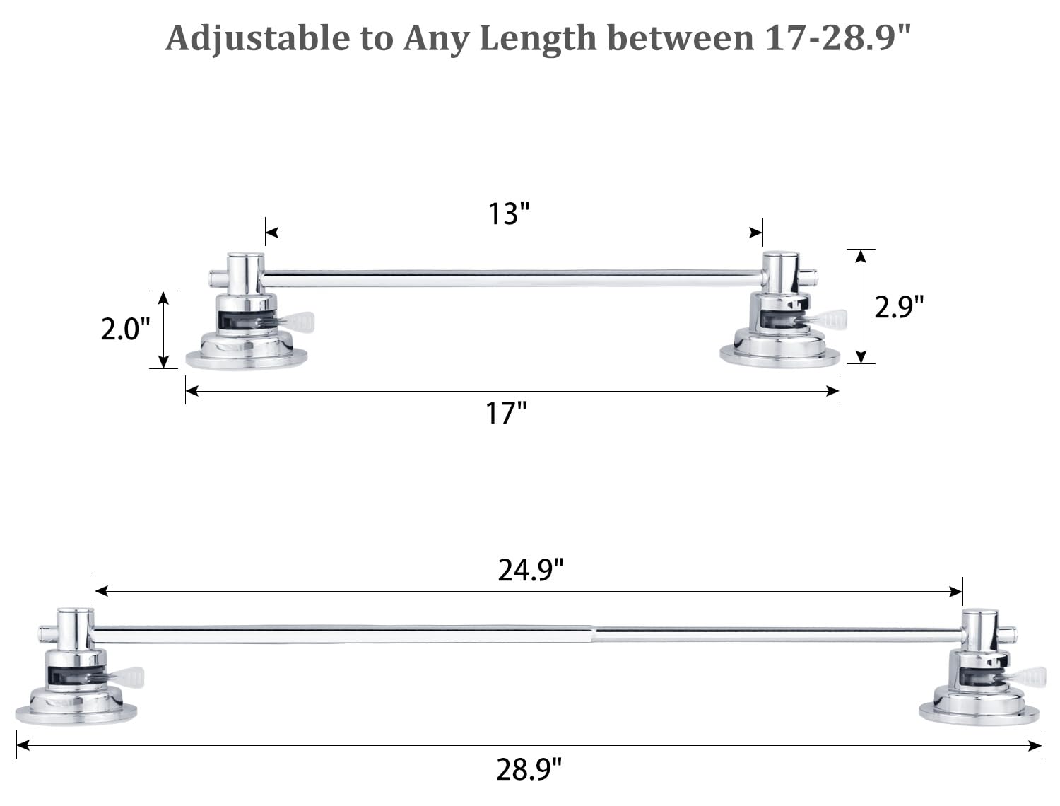 Sneatup Suction Cup Extendable 17-28'' Stainless Steel Towel Bar (Chrome Plating)