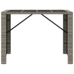 vidaXL Modern Patio Bar Table - Weather-Resistant Gray Poly Rattan with Glass Top - Perfect for Garden, Outdoors, Poolside, 57.1"x31.5"x43.3"